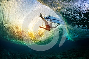 Underwater view of the surfer