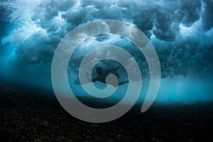 Underwater view of the surfer