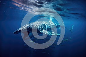 underwater view of whale shark feeding on plankton