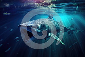 underwater view of whale shark feeding on plankton