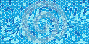 Underwater Waterpool Bottom with Hexagon Tile. Wavy Surface Seamless Pattern. Vector Sea Ripple. Abstract Blue Waves