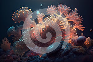 Underwater world. 3D illustration of a colorful coral reef.