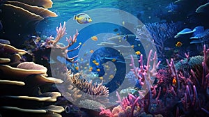 Underwater world. Coral reef and fishes in Red sea at Egypt. Generative AI