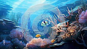 Underwater world. Coral reef and fishes in Red sea at Egypt. Generative AI