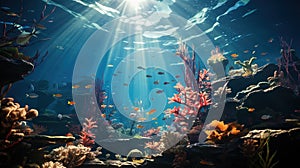 Underwater world. Coral reef and fishes in Red sea at Egypt. Generative AI