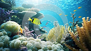 Underwater world. Coral reef and fishes in Red sea at Egypt. Generative AI