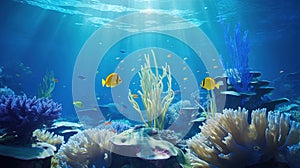 Underwater world. Coral reef and fishes in Red sea at Egypt. Generative AI