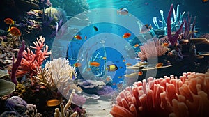 Underwater world. Coral reef and fishes in Red sea at Egypt. Generative AI