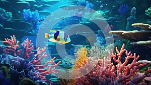 Underwater world. Coral reef and fishes in Red sea at Egypt. Generative AI