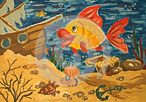 Underwater world gouache painting