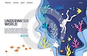 Underwater world vector website landing page design template