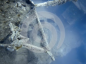 Underwater Wreck. Underwater shipwreck.