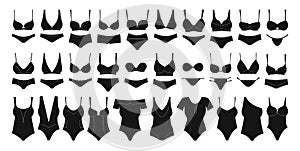 Underwear black set icon.Vector illustration illustration lingerie on white background .Black vector set icon underwear.