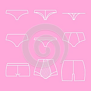 Underwear briefs - set of isolated outline icons. Elements for infographics, social media, web. Modern design of panties