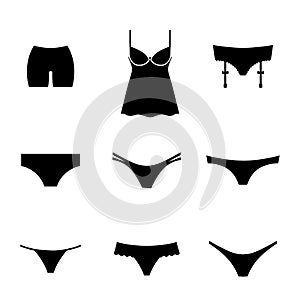 Underwear, Lingerie Signs, Negligee Symbols, Panties Silhouettes