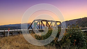 Underwood bridge over Columbia River, Oregon state at sunset