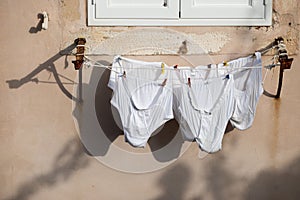 Undies drying outside a window in the old town of Dubrovnik in Croatia