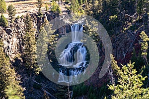 Undine Falls waterfall in Yellowstone National Park, daytime long exposure