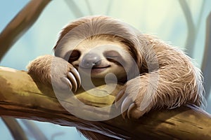 Undisturbed Sloth sleeping. Generate Ai