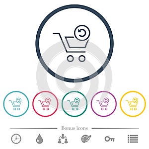 Undo cart operation outline flat color icons in round outlines