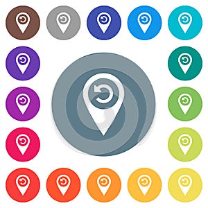 Undo GPS map location flat white icons on round color backgrounds