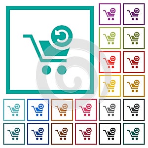 Undo last cart operation flat color icons with quadrant frames