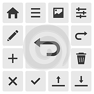 Undo and redo icon vector design. Simple set of smartphone app icons silhouette, solid black icon. Phone application icons concept