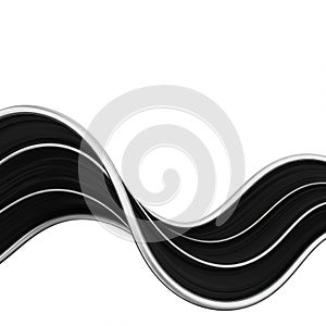 Undulating black wave forms create a dynamic, flowing pattern against a stark white