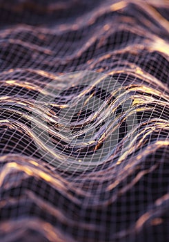 Undulating grid surface with a dynamic, wave-like pattern. The mesh consists of