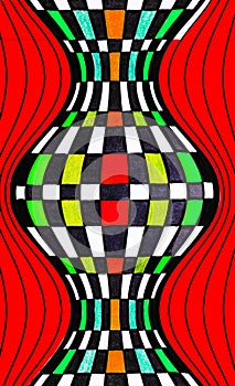 An undulating hand drawn pattern on a red background.