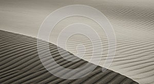 Undulating lines of sand create rhythmic patterns on a dune surface. The image
