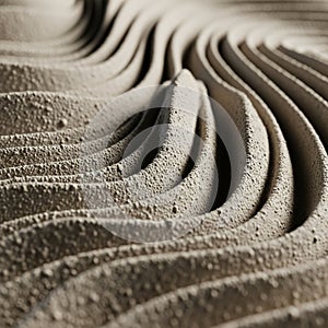 Undulating lines of textured sand create a pattern resembling