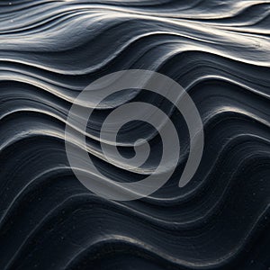 Undulating waves in a dark, smooth surface create a visually striking texture. The
