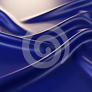 Undulating waves of glossy blue fabric create a smooth, flowing pattern. The material