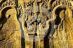 Une dÃ©coration murale au temple Ta Prohm dans le domaine des temples de Angkor, au Cambodge