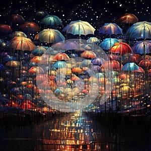 Unearthly Umbrellas: Rain of Light in the Galactic Ballet