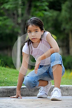 Unemotional Cute Filipina Person Sitting