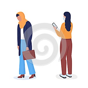 Unemployed women semi flat color vector character set