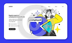 Unemployment above 5 percent web banner or landing page. Negative aspects