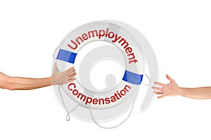 Unemployment Compensation life buoy ring and hands photo