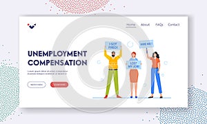 Unemployment Compensations Landing Page Template. People Need Work after Lockdown. Jobless Business Characters