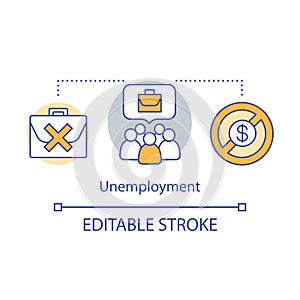 Unemployment concept icon. Joblessness idea thin line illustration. Job loss. Unemployed, jobless workers. Employee