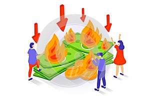 Unemployment and crisis concept in 3d isometric design. Vector illustration