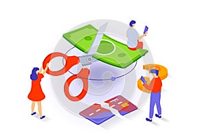 Unemployment and crisis concept in 3d isometric design. Vector illustration