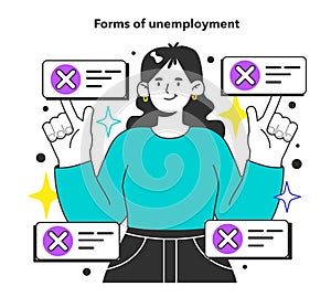Unemployment forms concept. Social problem of occupancy, job offer photo