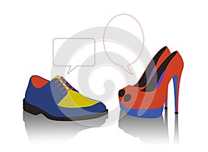 Unequal dialogue between colorful shoes