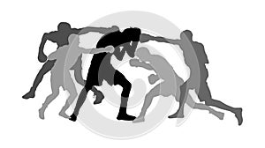 Unequal fighting vector silhouette. Alone against all, unfair hooligans fight. Angry terror. Street hitting and punching.