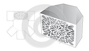 Unequal hexagonal shaped box with stenciled mandala die cut template and 3D mockup