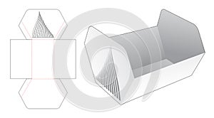 Unequal hexagonal shaped tray with stenciled curved line die cut template