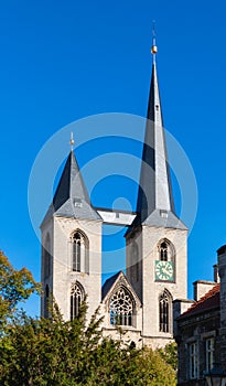 Unequal towers of early gothic St. Martini church in Halberstadt